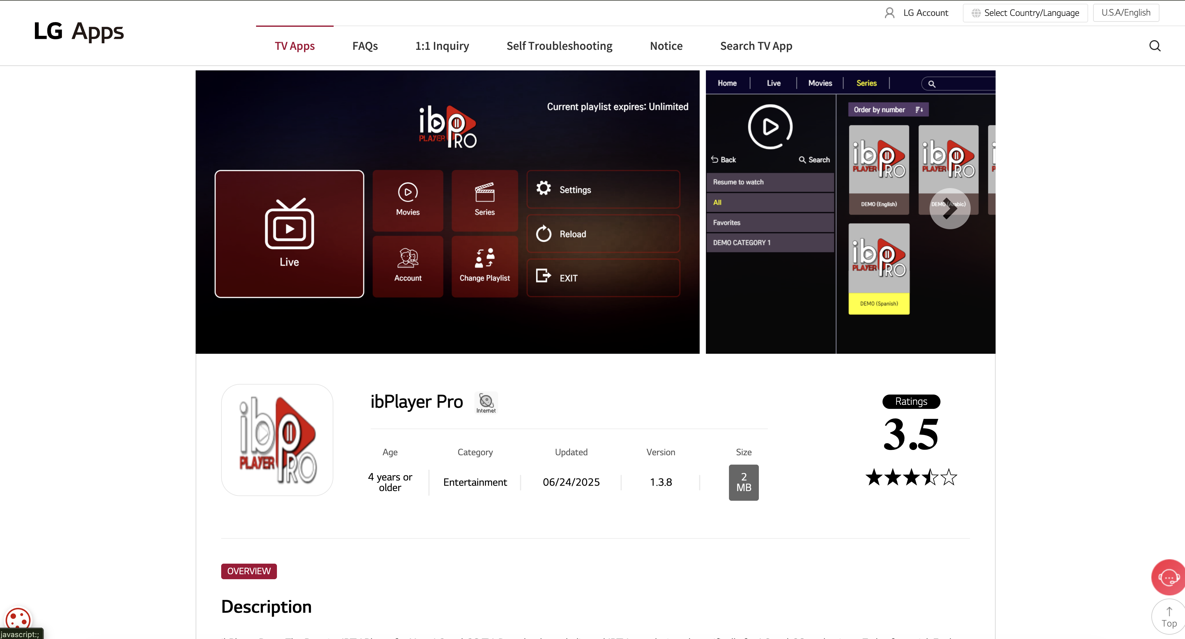 Install ibPlayer Pro for England IPTV on LG TV