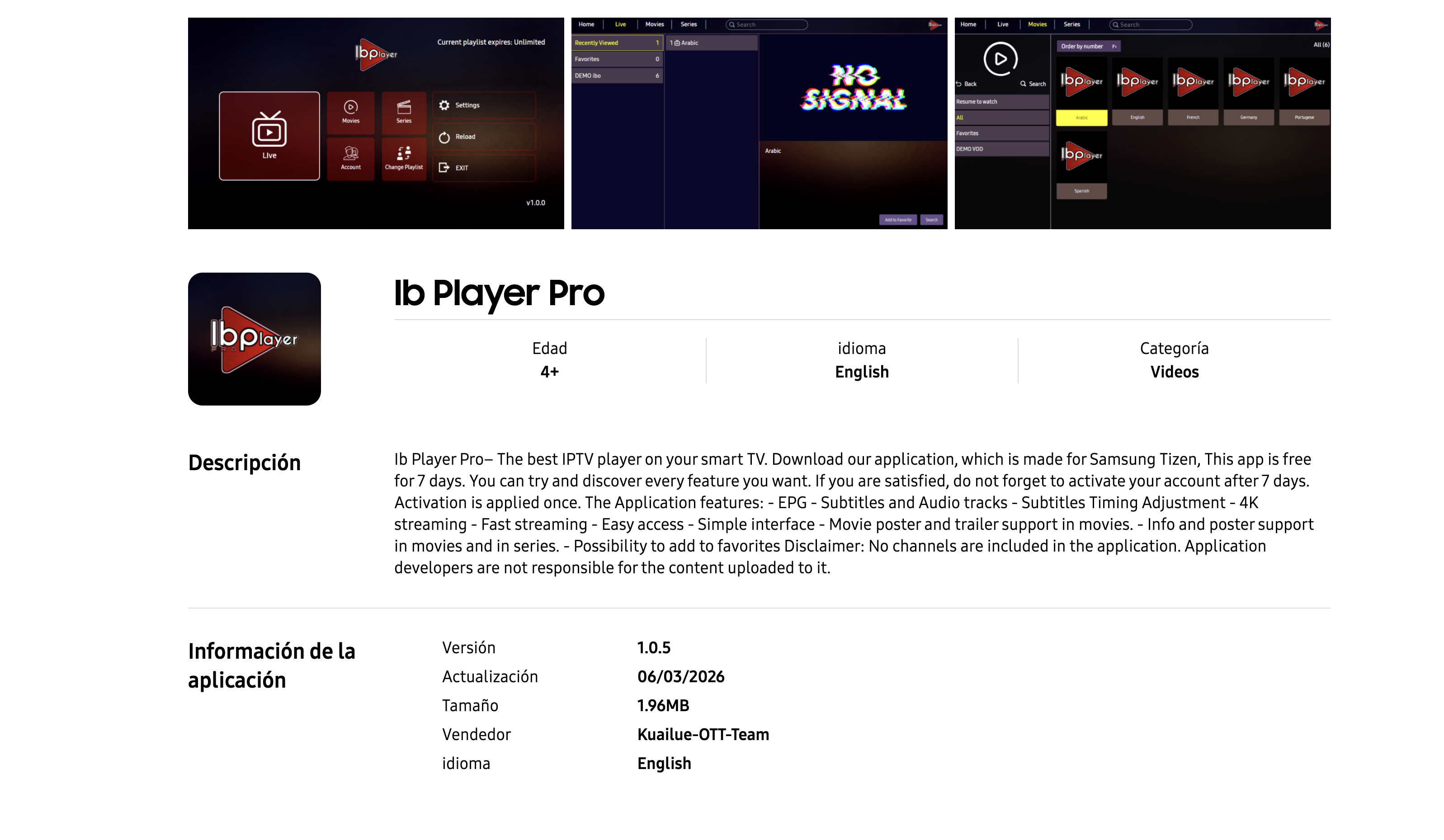 Install Ib Player Pro for England IPTV on Samsung TV